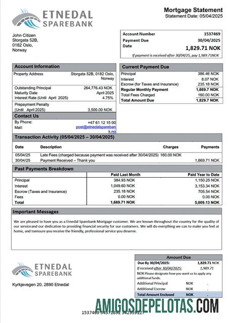 realista Noruega Etnedal Sparebank Declaração de hipoteca modelo Word e PDF